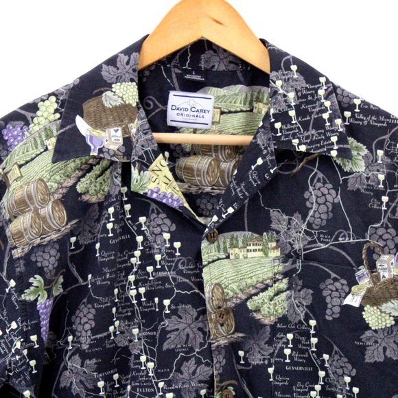 David Carey Shirt Mens Black Button Down Abstract Winery All Over Print Collared - Picture 5 of 9